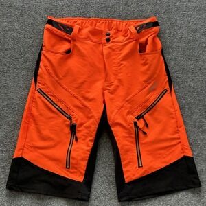 Arsuxeo Shorts Mens Small Orange Cycling Biker Stretch Zip Pockets Adjustable